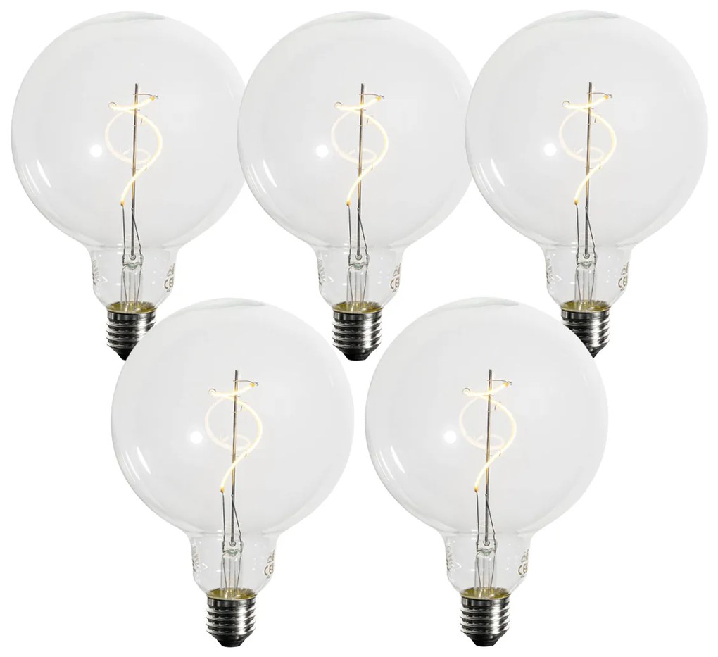 Комплект от 5 E27 димируеми LED крушки със спираловидна нажежаема жичка G125 4W 270 lm 2700K