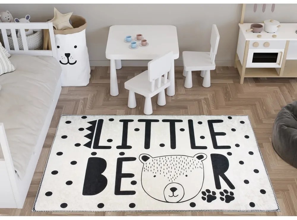 Черно-бял детски килим подходящ за пране 160x230 cm Little Bear – Vitaus