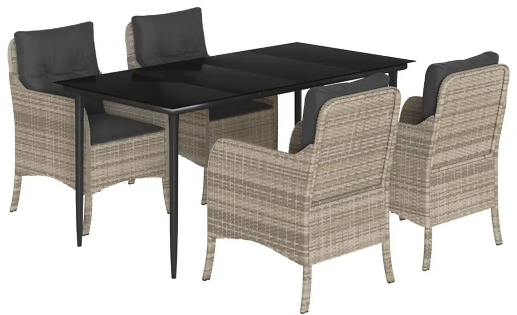 3211993 vidaXL Градински трапезен комплект 5 части с възглавници светлосив