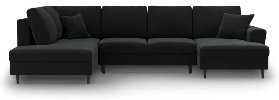 Черен кадифен разтегателен ъглов диван с място за съхранение (ляв ъгъл/U форма) Kyoto – Cosmopolitan Design
