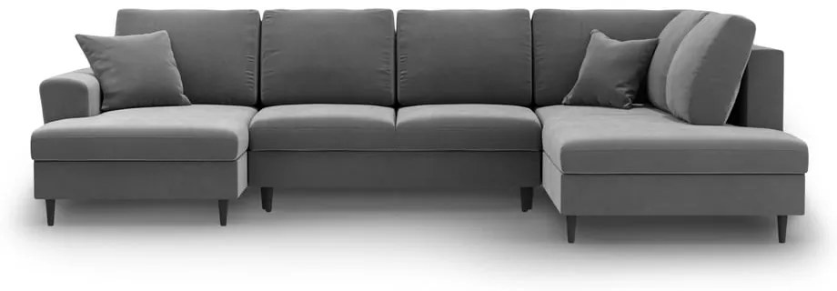 Светлосив кадифен разтегателен ъглов диван с място за съхранение (десен ъгъл/U форма) Kyoto – Cosmopolitan Design