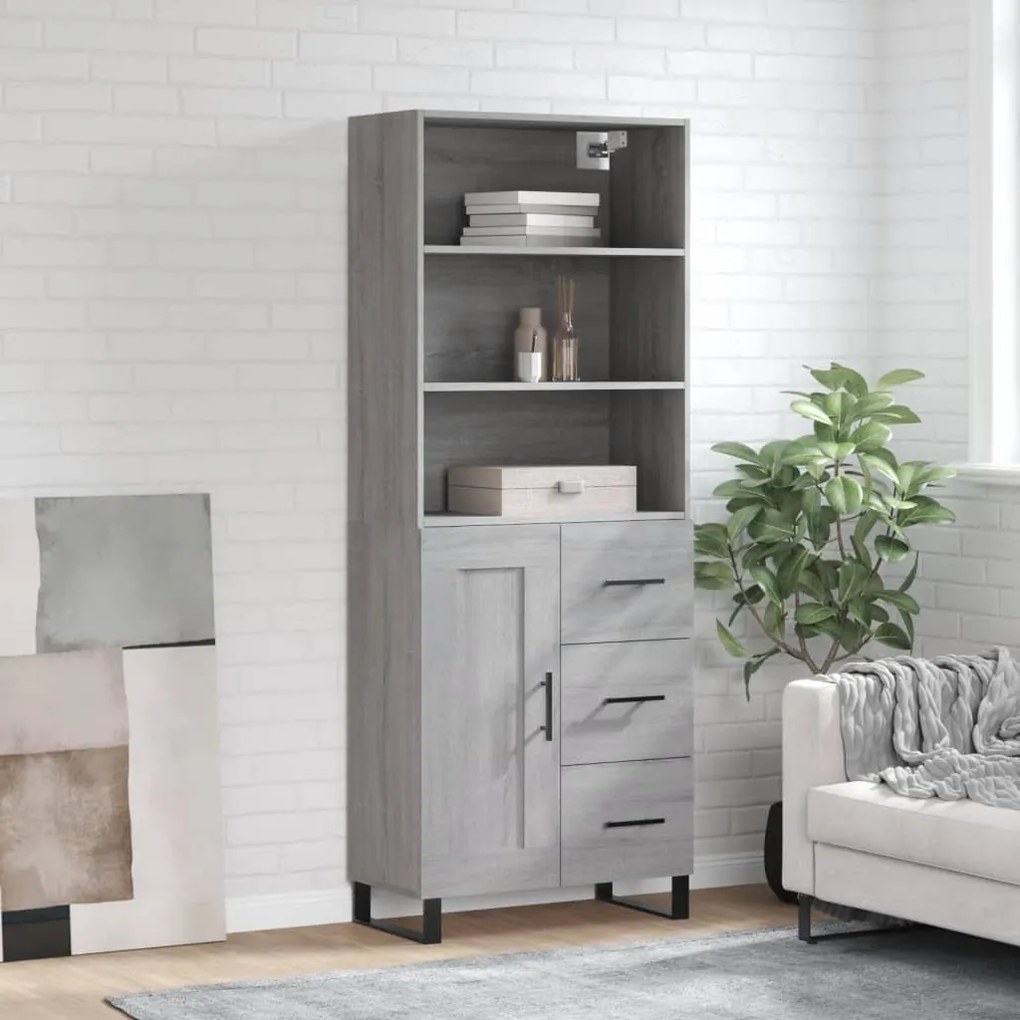 3190051 vidaXL Висок шкаф, сив сонома, 69,5x34x180 см, инженерно дърво