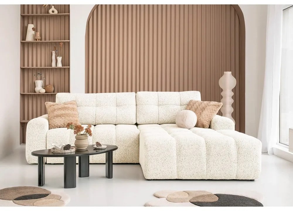 Кремав разтегателен модулен ъглов диван с място за съхранение (десен ъгъл) Lulu – Miuform