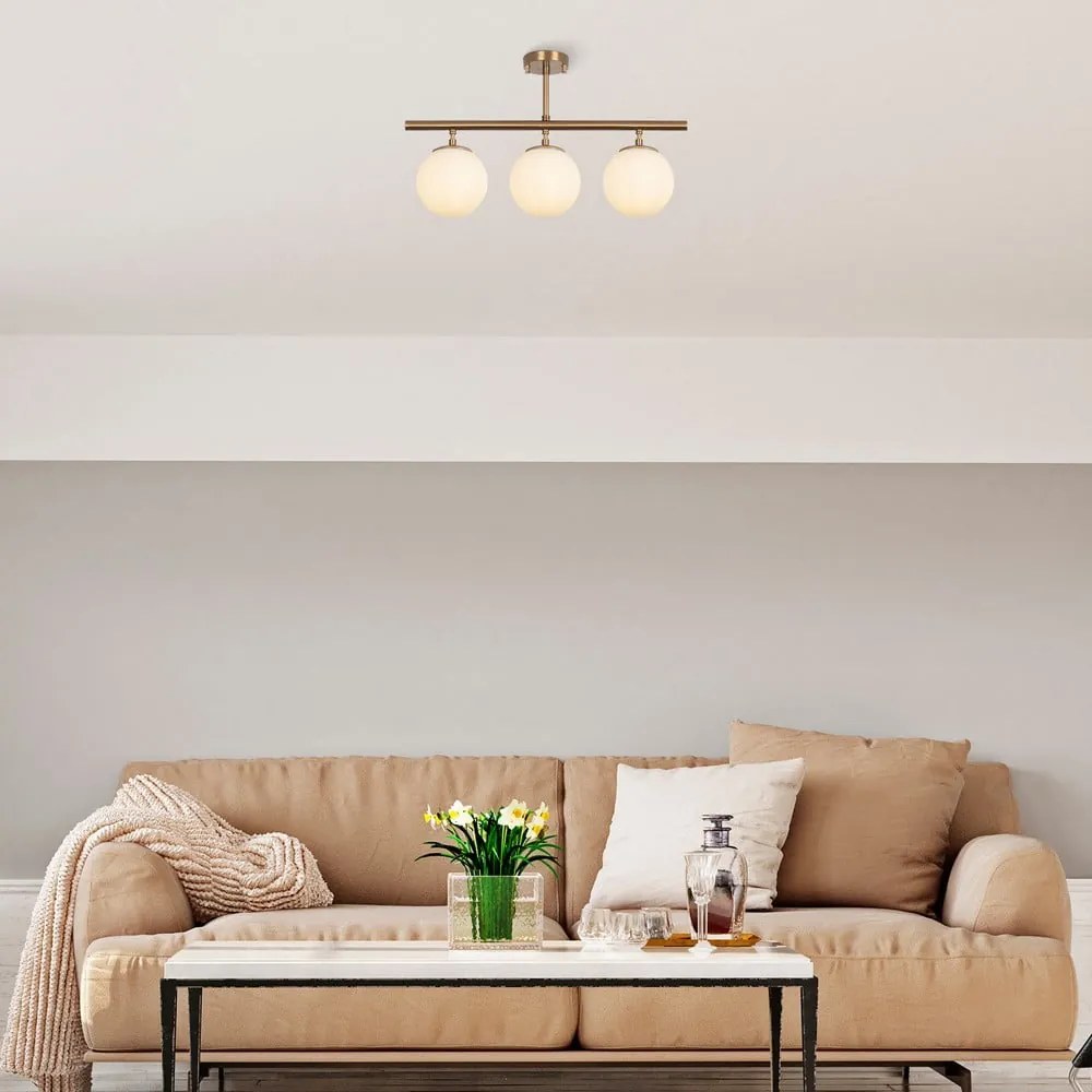 Висящо осветително тяло в бронзов цвят със стъклен абажур Atmaca – Opviq lights