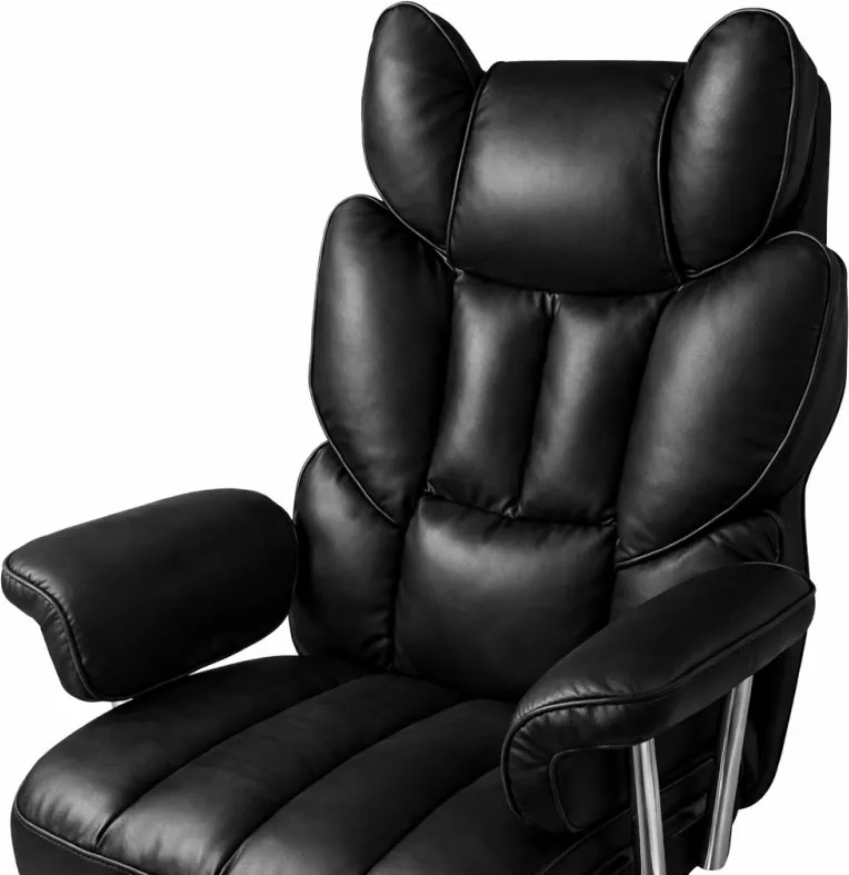 Луксозен офис стол RELAX PRO с поставка за крака - черна екокожа