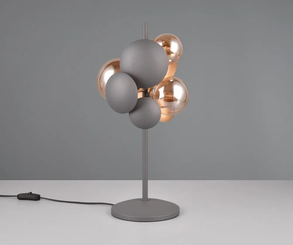 Настолна лампа със стъклен абажур в сиво-златисто (височина 50 cm) Bubble - Trio Select