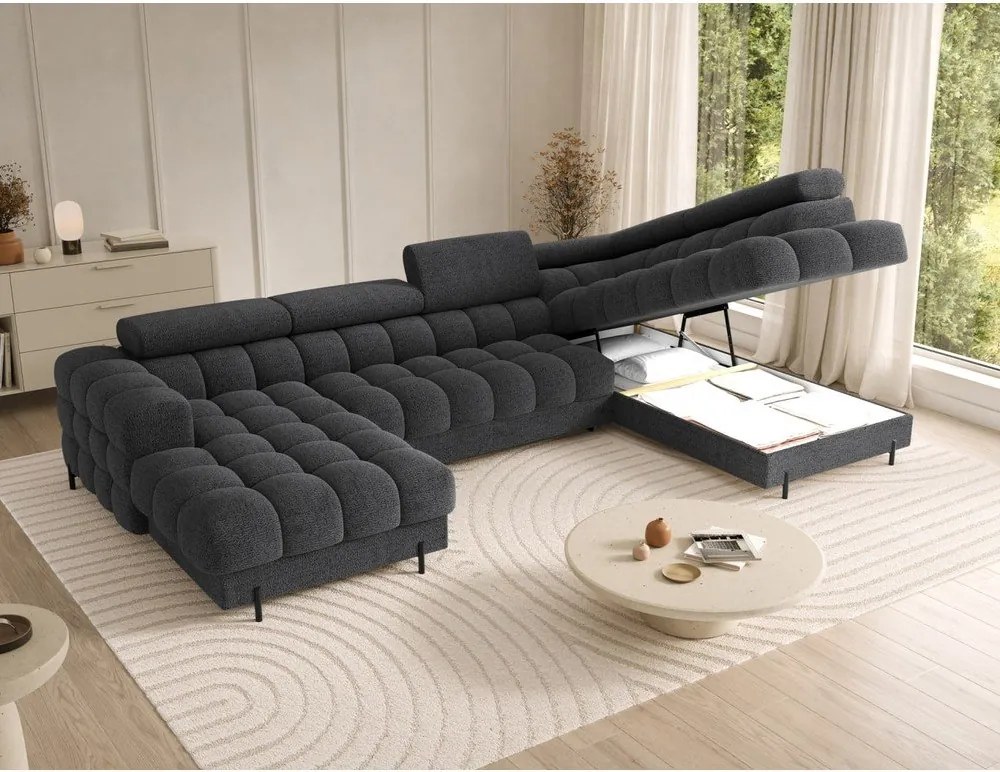 Тъмносив разтегателен ъглов диван от букле (десен ъгъл U форма) Feraria – ELTAP