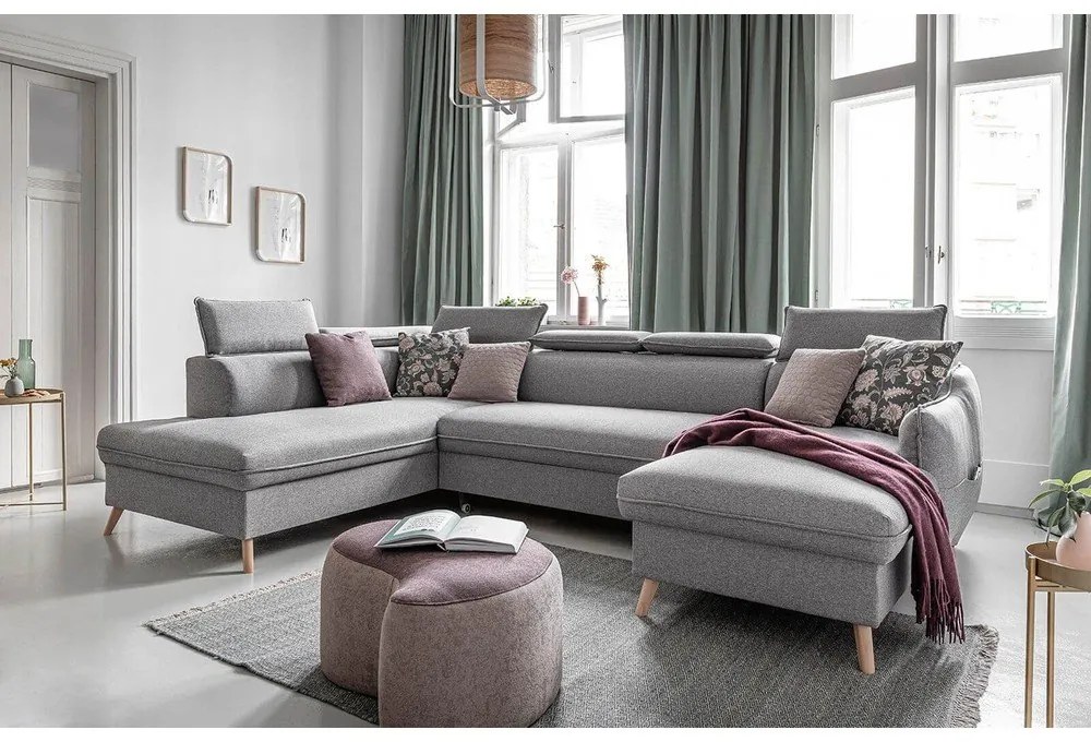 Светлосив U-образен разтегателен диван, ляв ъгъл Sweet Harmony - Miuform