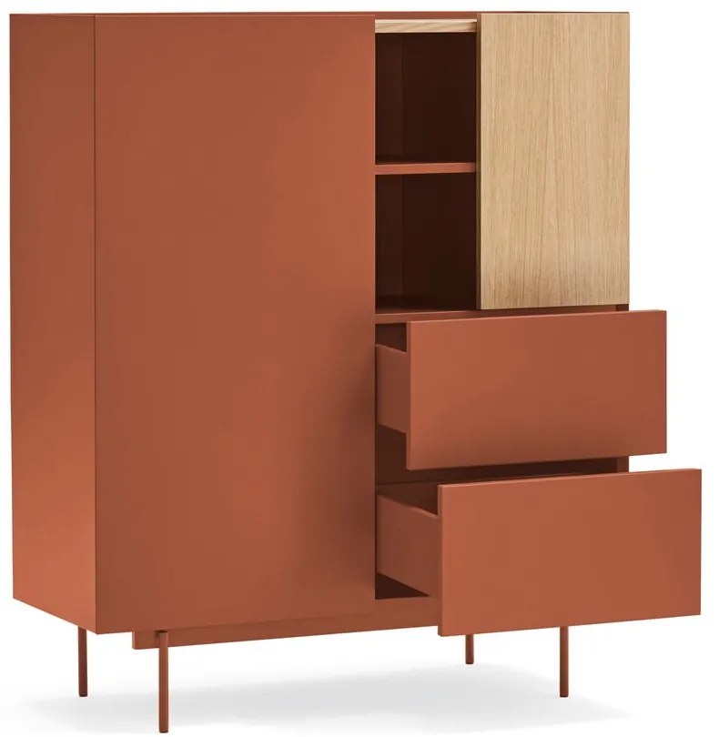 Висок скрин с чекмеджета в цвят тухла и естествен дъб 100x120 cm Otto - Teulat