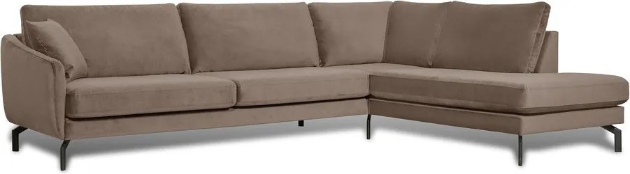 Кафяво-бежов ъглов диван от кадифе (десен ъгъл) Magic - Scandic