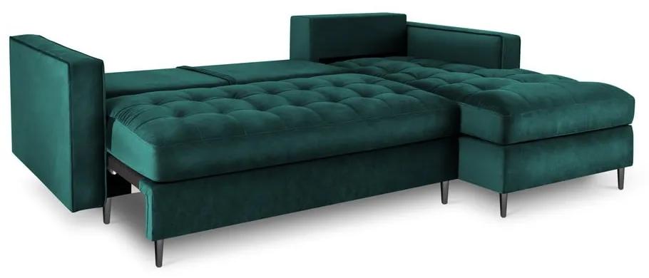 Ъглов разтегателен диван от кадифе в петролено зелено, десен ъгъл Santo - Milo Casa