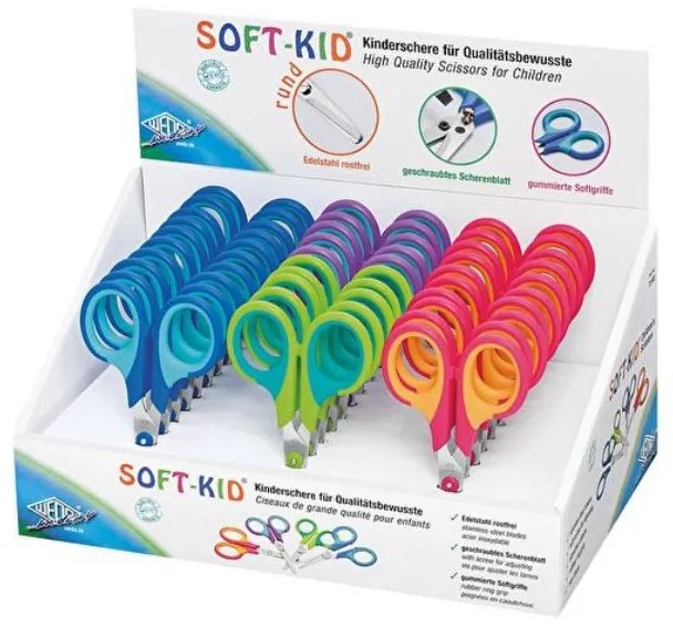 Ножица Wedo, Гумирани дръжки Soft-Kid, За деца, Многоцветен