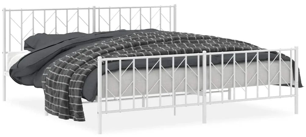 374510 vidaXL Метална рамка за легло с горна и долна табла, бяла, 193x203 см