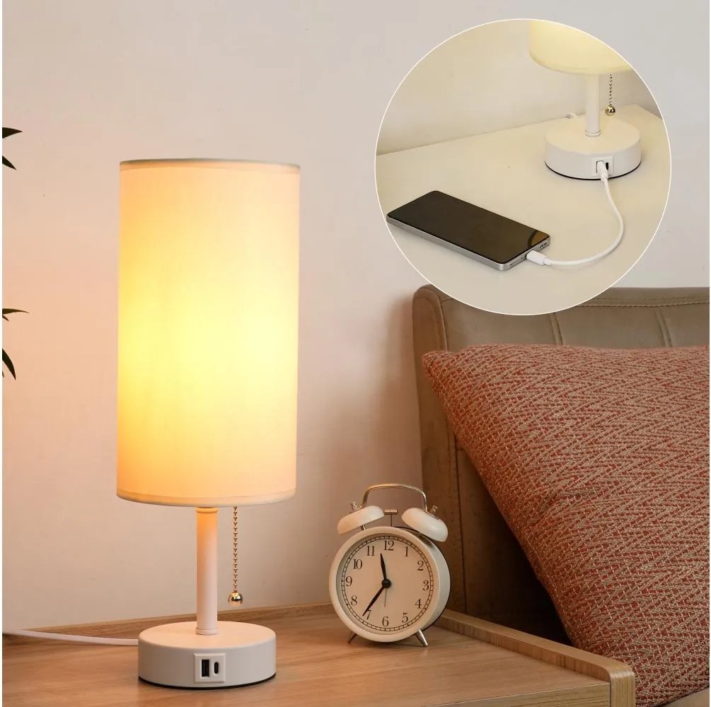 Brilagi - Настолна лампа с USB порт TABLON 1xE27/25W/230V бяла/кремава