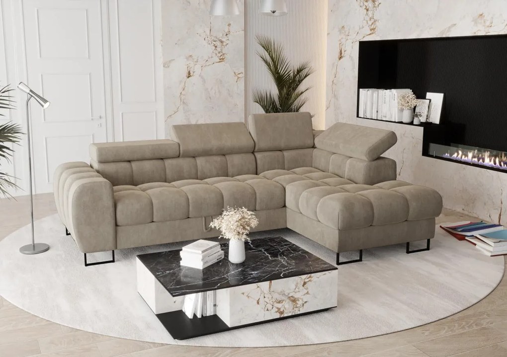 Ъглов диван Lordy mini-Бежов-вдясно