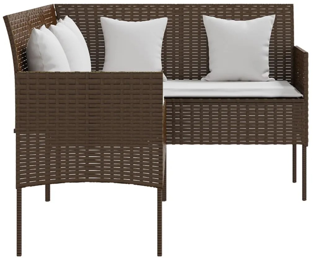 Г-образно канапе с възглавници, кафяв полиратан