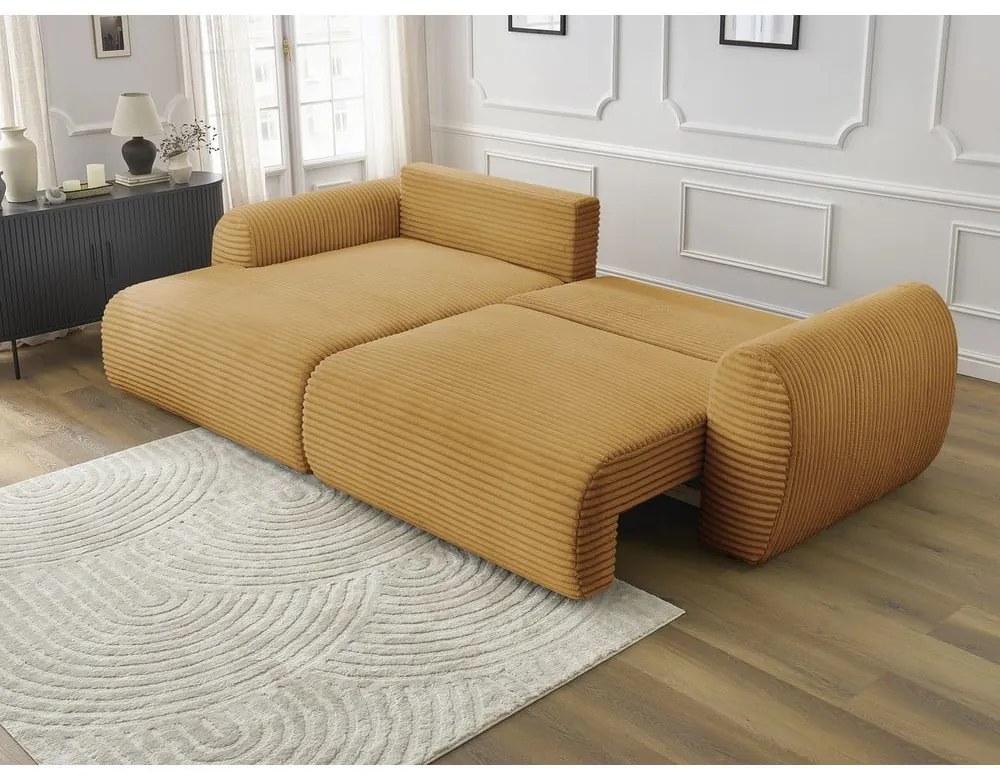 Разтегателен ъглов диван от рипсено кадифе в цвят горчица (ляв ъгъл) Lucien – Bobochic Paris
