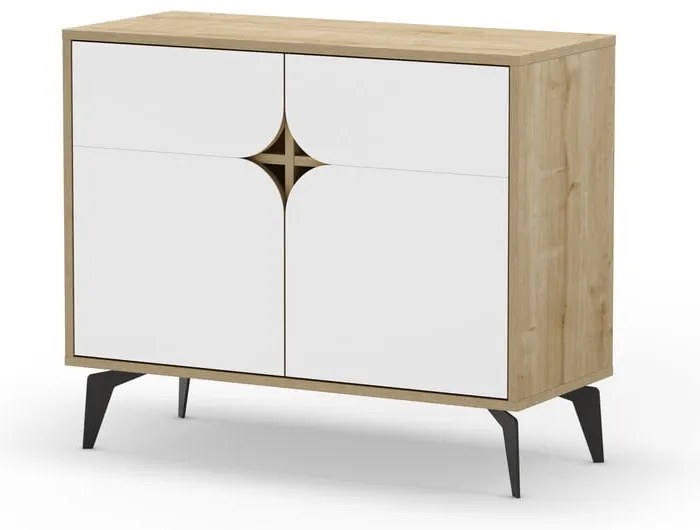 Шкаф в дъбов декор в бял и естествен цвят 95x79 cm Nola - Marckeric