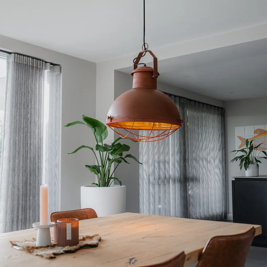 Индустриално висящо осветително тяло ръждиво кафяво със златен интериор - Engine