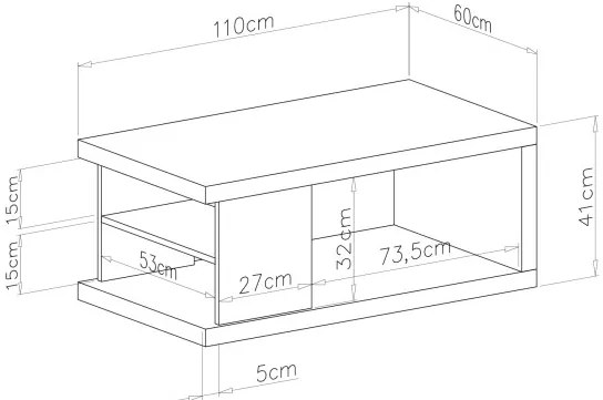 Маса ЛАНА S-110 Дъб Артисан / Черен - ХОЛНА МАСА С РАФТ