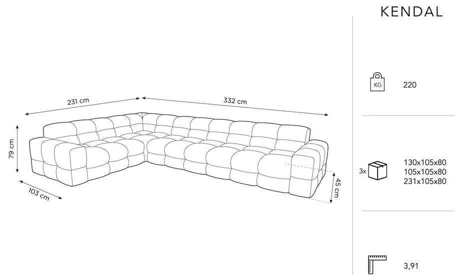 Ъглов диван от сиво кадифе (ляв ъгъл) Kendal - Micadoni Home