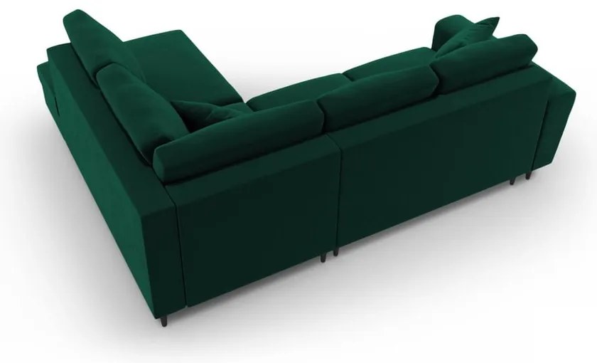 Зелен кадифен разтегателен ъглов диван с място за съхранение (десен ъгъл/L форма) Kyoto – Cosmopolitan Design