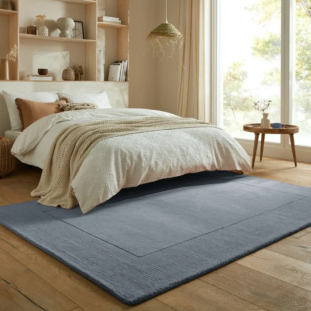 Тъмносин ръчно изработен вълнен килим 200x290 cm Textured Wool Border – Flair Rugs