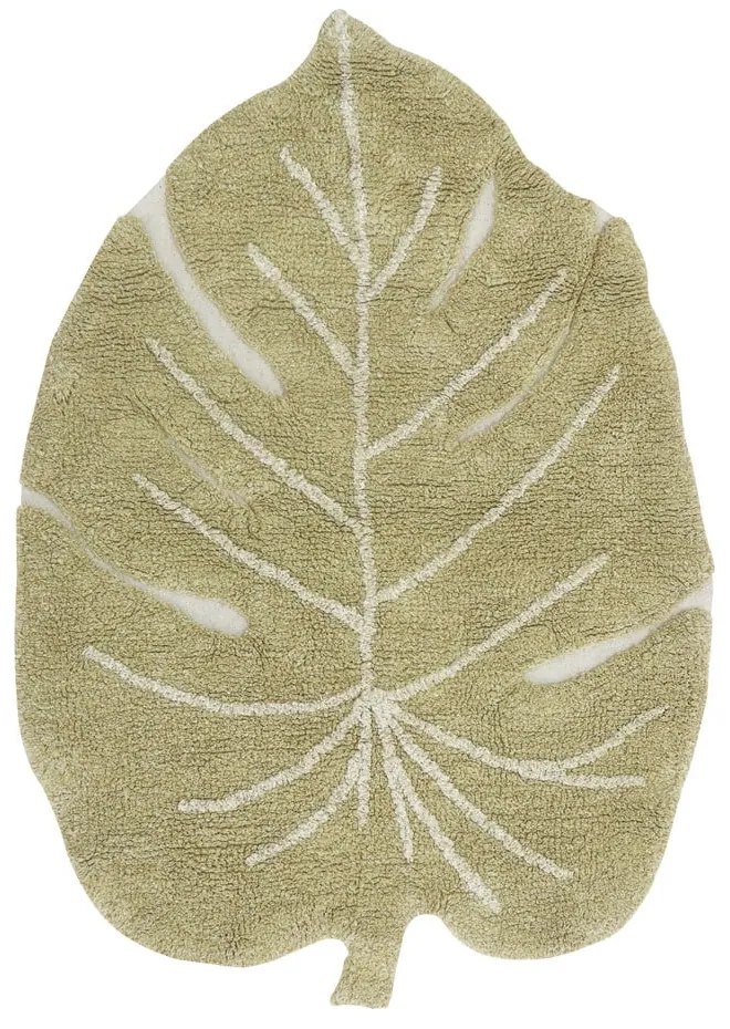 Ръчно изработен памучен детски килим подходящ за пране в цвят каки 75x100 cm Mini Monstera Olive – Lorena Canals