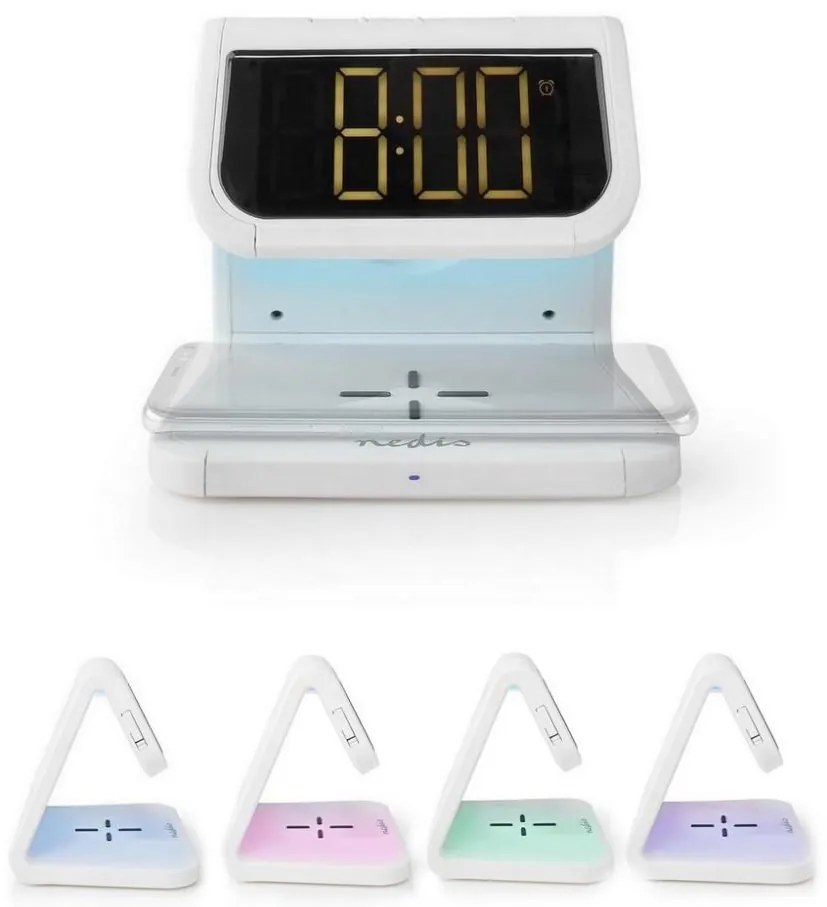 Nedis WCACQ10W1WT - LED RGB Будилник с безжично зарядно устройство LED/10W/5V бял