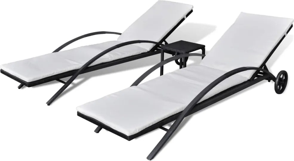 42497 vidaXL Шезлонги с маса, полиратан, черни