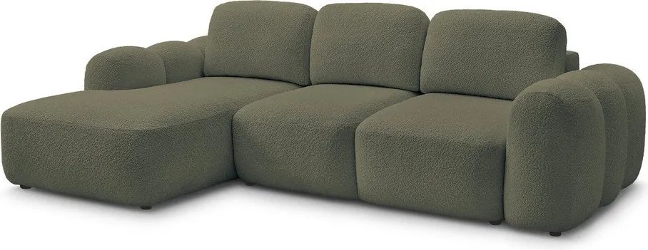 Зелен сгъваем/с място за съхранение ъглов диван от прежда с примки от букле (ляв ъгъл) Montaigne – Bobochic Paris
