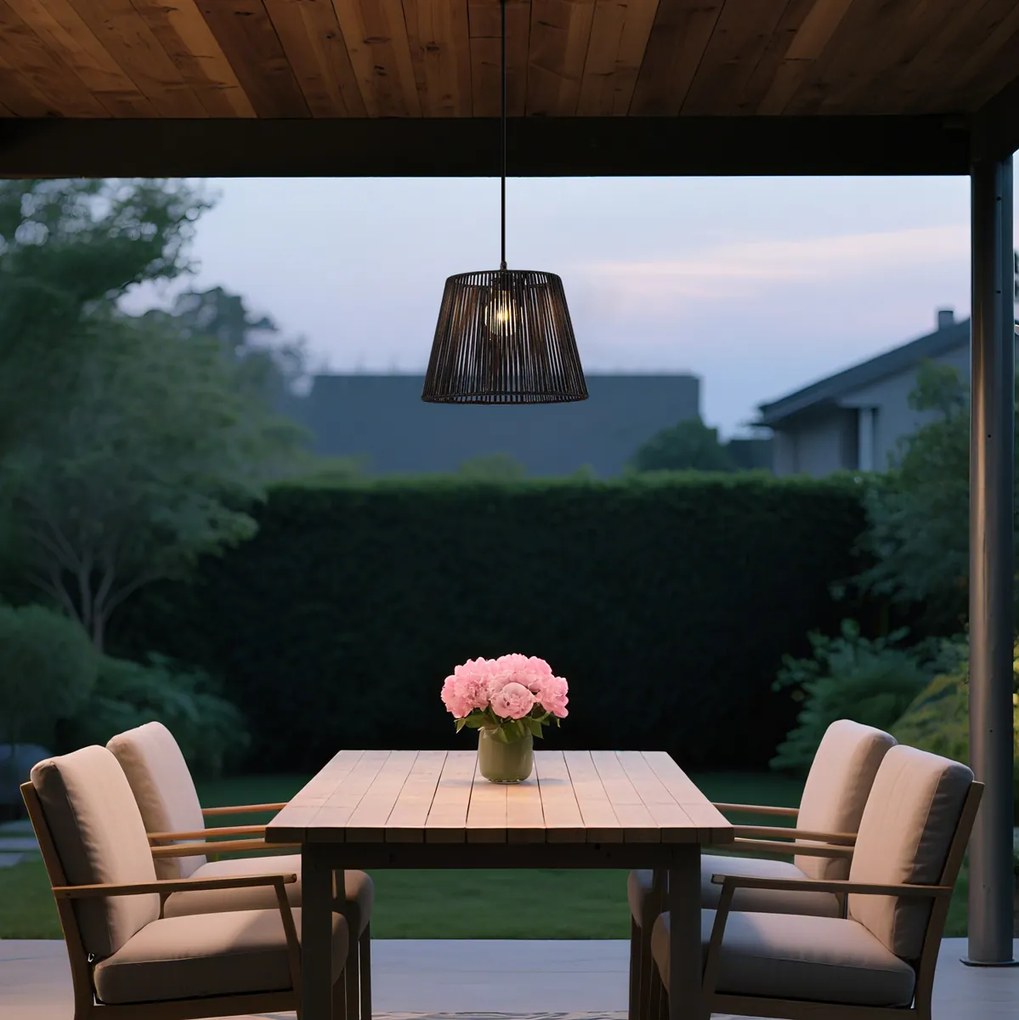 Външна висяща лампа черна с черен въжен абажур IP44 - Cava Jayla