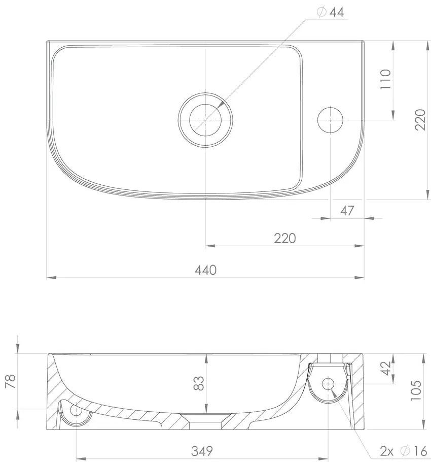 Бял малък умивалник от отлят мрамор 44x22 cm Alga – Sapho