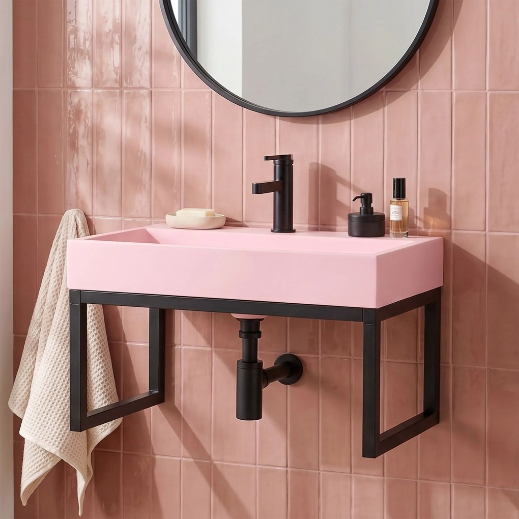 Умивалник МРАМОРЕН КОМПОЗИТ Rea GOYA PINK 60CM + стелаж