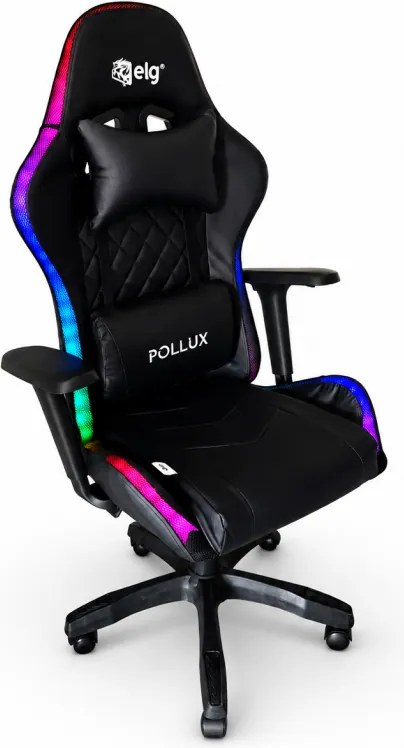 LED геймърски стол с RGB подсветка, възглавници и регулируеми подлакътници