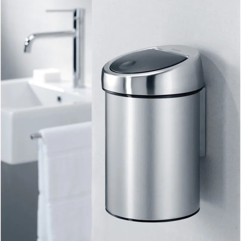 Кош за боклук Brabantia Touch Bin 647217, 3 л, Плавно и безшумно отваряне, Стенен монтаж, Устойчив на пръстови отпечатъци, Инокс