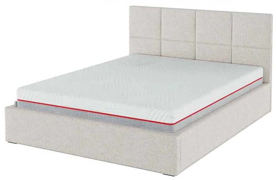 Бежово тапицирано двойно легло с място за съхранение с решетка 140x200 cm Bufo Bed - MESONICA