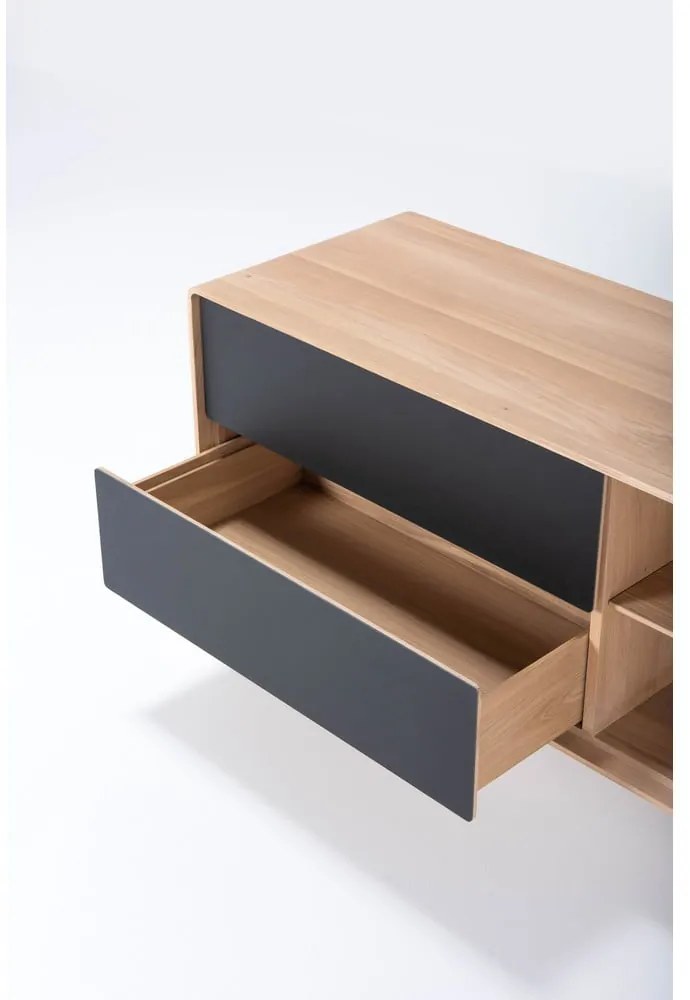 Черна/естествена маса за телевизор от масивен дъб 150x64 cm Fina – Gazzda