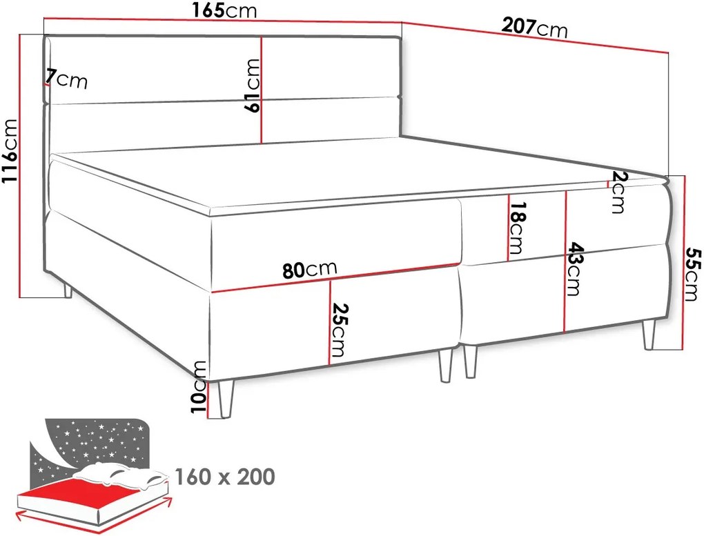 Тапицирано легло Flo с матрак и топ матрак-Mpez-160 x 200