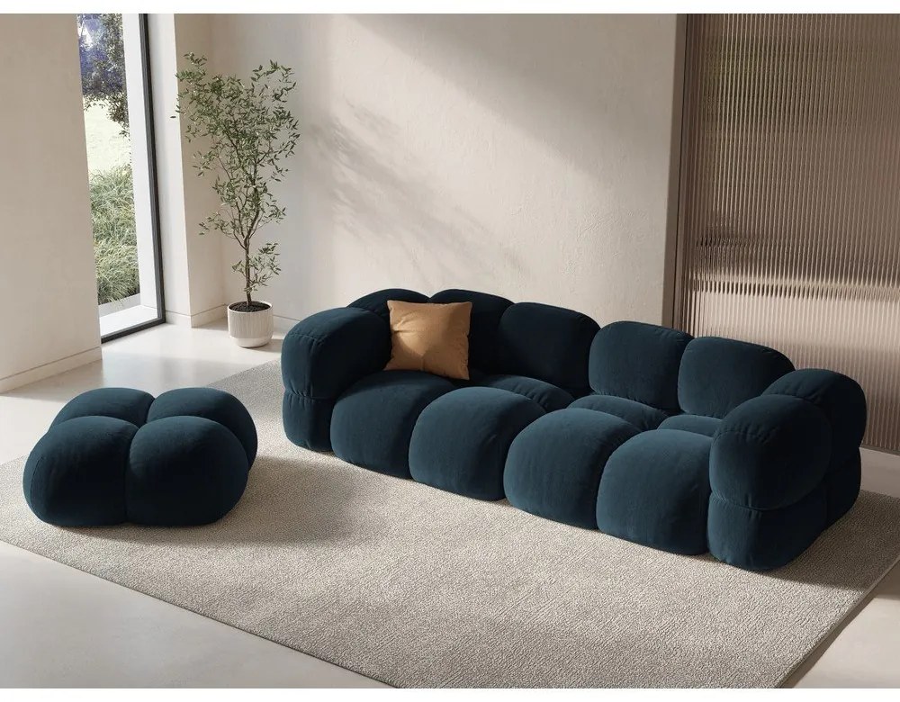 Тъмносин кадифен диван 250 cm Loretto – Cosmopolitan Design