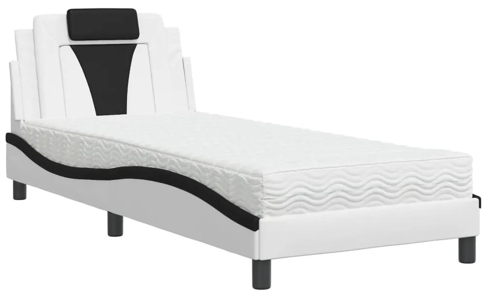 3208767 vidaXL Легло Viana без матрак, бяло и черно, 90x190 см, изкуствена кожа