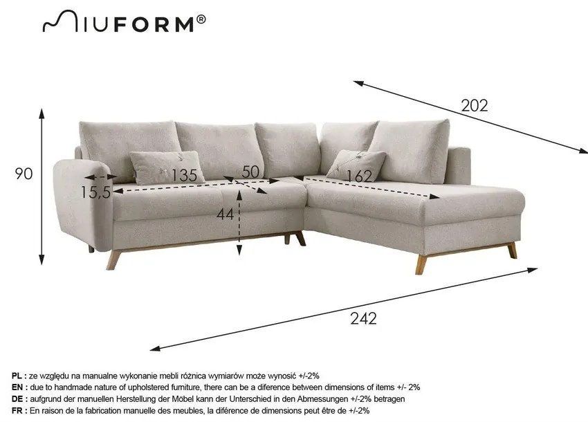 Тюркоазен ъглов разтегателен диван десен ъгъл Scandic Lagom - Miuform