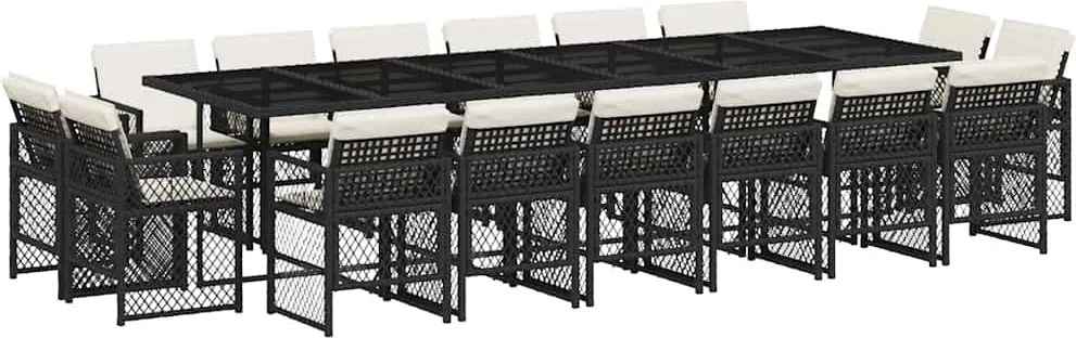 3210882 vidaXL Градински комплект с възглавници 17 части полиратан черен