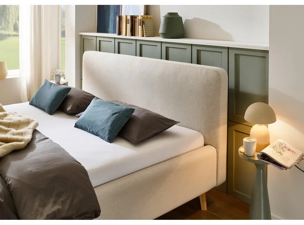 Кремаво двойно легло 160x200 cm тапицирано без ламелно дъно Mattis – Meise Möbel