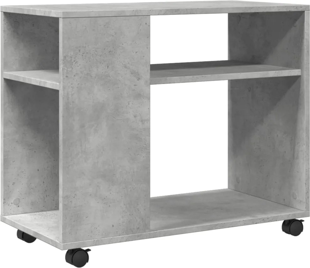 853149 vidaXL Странична маса с колела бетонно сив 70x35x60 см инженерно дърво