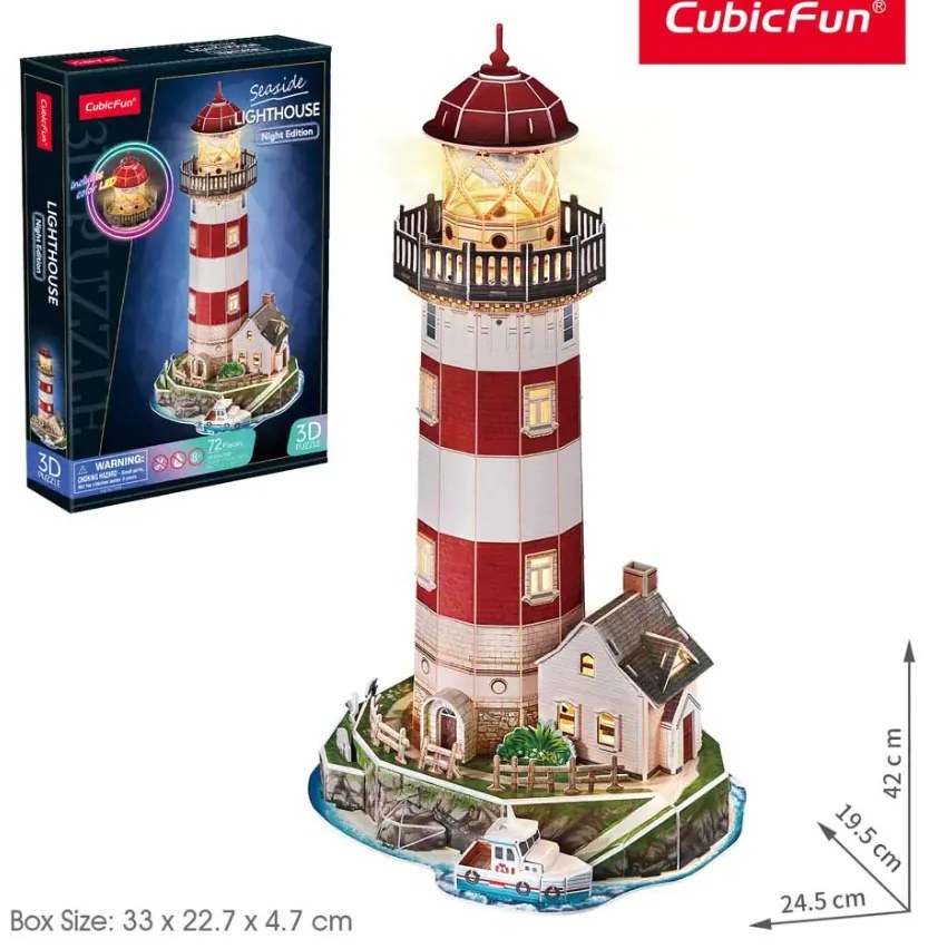 Cubic Fun - Пъзел 3D Морски Фар Lighthouse Night Edition Includes Color Led 72ч. L540h