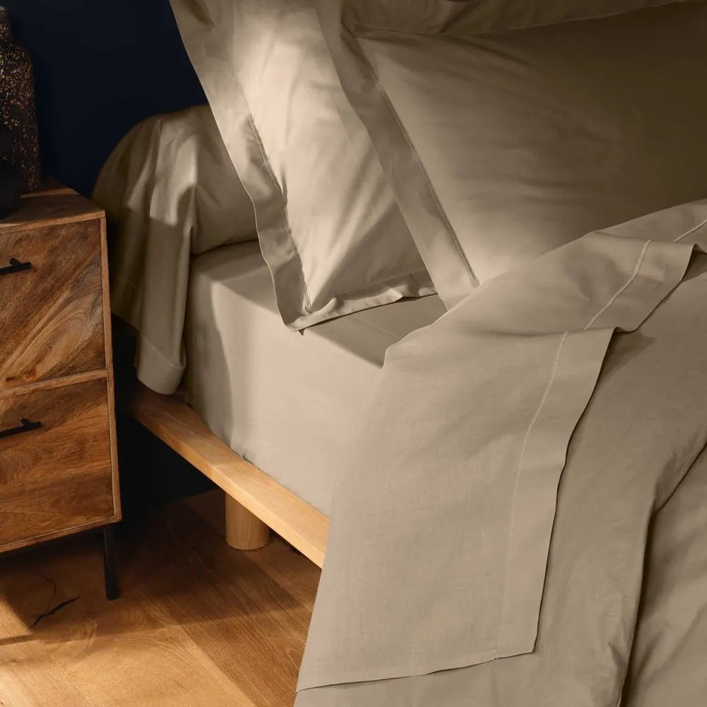 Светлокафяв еластичен памучен чаршаф 180x200 cm Lina – douceur d'intérieur