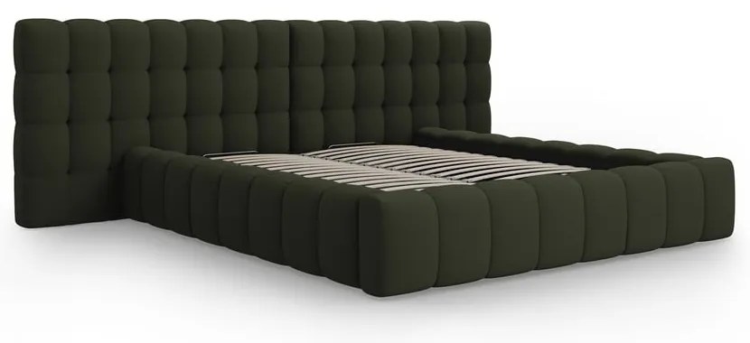 Зелено тапицирано двойно легло с място за съхранение с включена подматрачна рамка 180x200 cm Mamaia – Micadoni Home