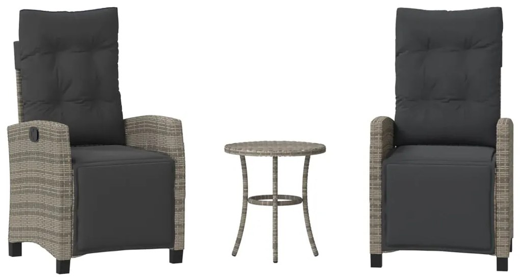 365251 vidaXL Бистро комплект с възглавници 3 части сив полиратан