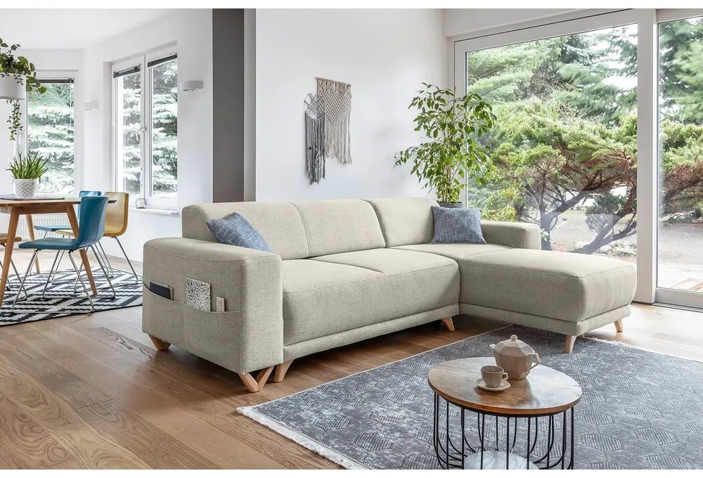 Бежов разтегателен/с място за съхранение ъглов диван Classy Sophie – Miuform